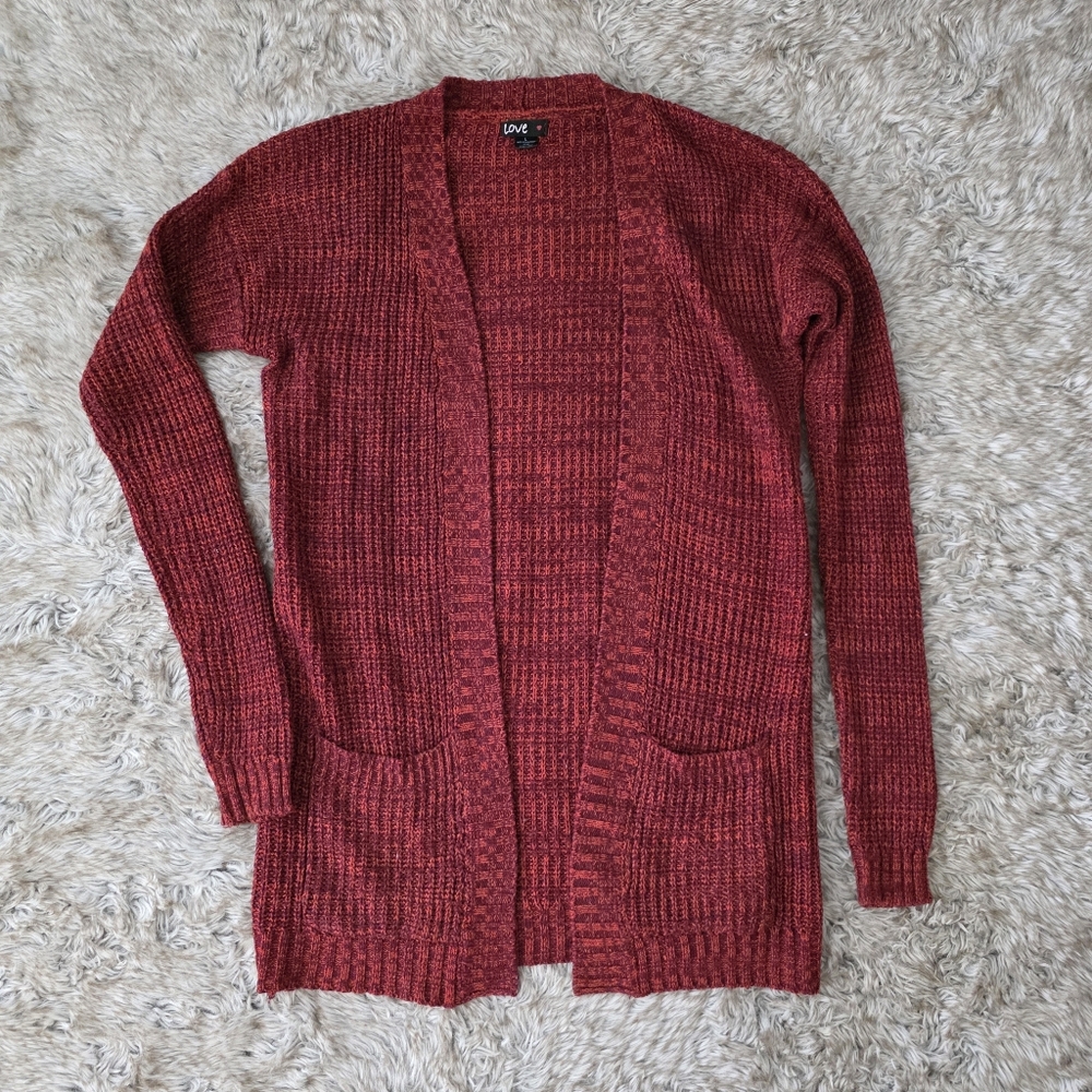 Love Dark Red Knit Long Sleeve Open Front Cardigan Sweater Women's Size‎ Large
